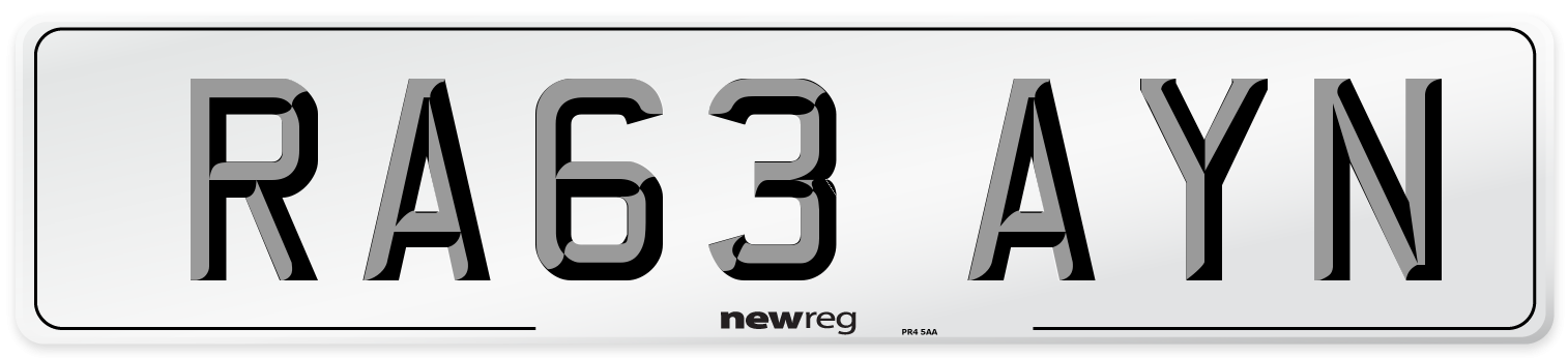 RA63 AYN Number Plate from New Reg